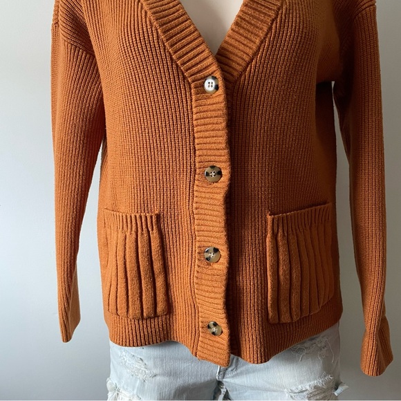 VICI Chunky Knit Cardigan Sweater Button Down Prep Preppy Oversized Cognac Small - Picture 4 of 11